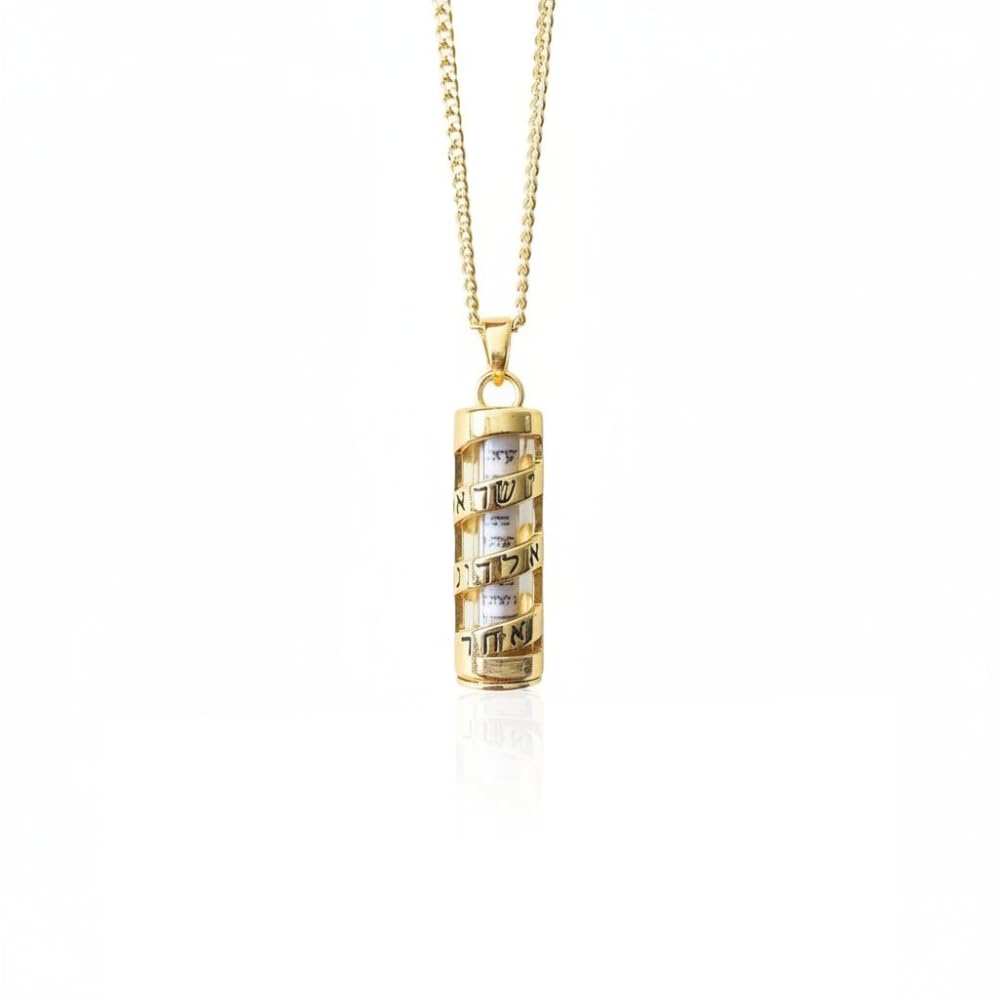 SHEMA ISRAEL 14K Gold Plated Made in Israel Mezuzah Pendent With Scroll Klaff Hashem Star Of David Necklace Jewelry Jewish Israel Blessing