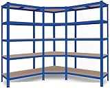 MASKO® 3er Set Metall Regalsystem Lagerregal 1 Eckregal & 2 Lagerregale 15 Böden MDF-Platten Regal 2625 kg Werkstattregal Kellerregal Garage Schwerlastregal Steckregal MDF-Platten, Blau