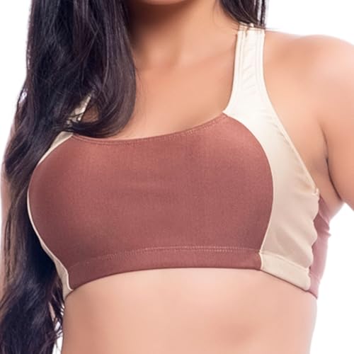 Conjunto Top + Legging Cintura Alta Feminino Academia Fitness Recorte Bicolor Com Bojo (Cappuccino,