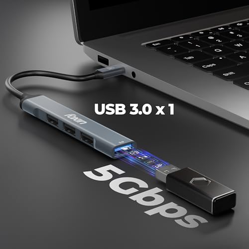 Image of Foxin 4-in-1 USB-C Hub | Type C Hub to USB 3.0 + 3 USB 2.0 Ports, Upto 5 Gbps High Speed Data Transfer | Slim Aluminium Portable C-Type Hub for Laptop, MacBook, Tablets & Mobiles | 15cm Cable - FTH C4