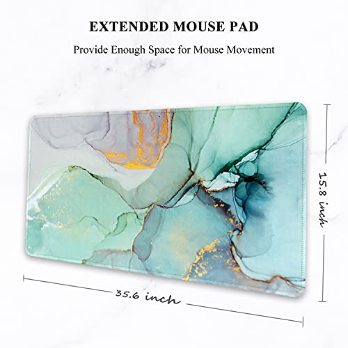 Image of Auhoahsil Extended Mouse Pad, XXL Gaming Mouse Pads, Large Big Mousepad Laptop Computer Keyboard Mat Desk Pad with Non-Slip Base Stitched Edge for Gaming Office, 31.5 x 15.7 inch, Green Marble