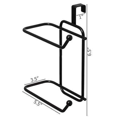 Image of Basicwise 2-pcs Over-The-Side Tank Double Toilet Paper Holder Compact Modern Bathroom Organizer Practical Storage Rack for Extra Rolls Quick & Easy Access for Everyday Use Neat Space Accent, Black