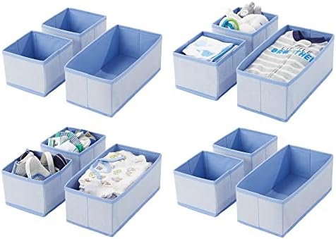 mDesign Soft Fabric Dresser Drawer and Closet Storage Organizer for Kids/Toddler Room, Nursery, Playroom, Bedroom - Herringbone Print - Organizing Bins in 2 Sizes - Set of 12 - Blue
