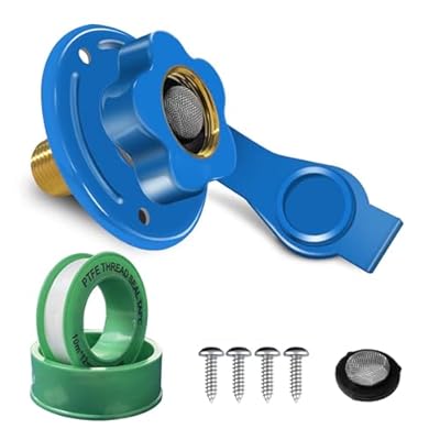 YTFSA RV City Water Inlet with Check Valve, RV Water Inlet Replacement, 3/4 NH Female to 1/2 NPT Male Flange RV Fresh Water Inlet, RV Water Inlet with Dust Plug for RV Camper Motorhome, Blue