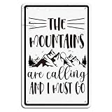 targa in metallo vintage con scritta in inglese the mountains are calling & i must go, decorazione per la casa, per casa, casa, casa, casa, casa, casa, giardino, cortile, bar, pub, grotta, 20,3 x
