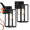 Outdoor Lights with GFCI Outlet, Wall Lantern Porch Light Fixtures Exterior Waterproof Wall Sconce, Clear Glass, Black Wall Lights for House Garage House Outside Garage, 2-Pack
