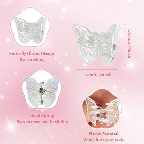 AOT 40 Pcs Butterfly Hair Clips, Non-Slip Mini Hair Clips for Girls Women, Clear White Cute Butterfly Hairpins for Medium Thick Hair, Mini Hair Claws Pins Hair Accessories