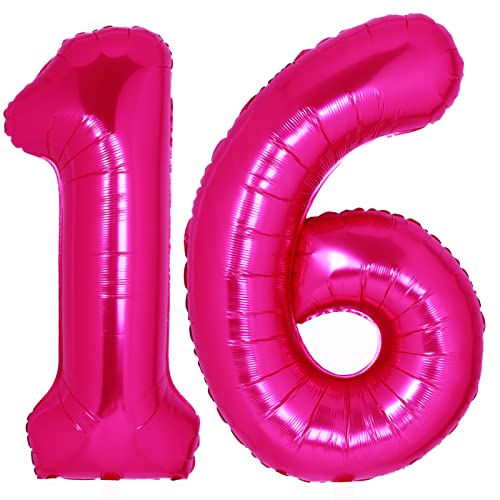 40 Inch 16 Balloon Number Hot Pink 16Th Birthday Anniversary Party Decorations Supplies For Girls Large Foil Mylar Number 61St Rainbow Giant Huge Helium Balloons Big Jumbo Rainbow Digital 15 Balloon #TOP17