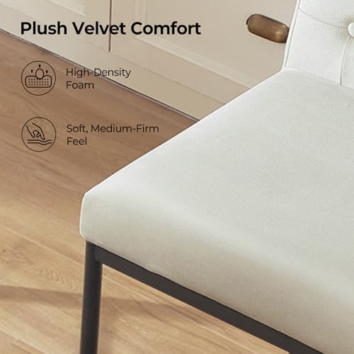Image of CHITA Modern Bar Stools with Tufted Back Set of 2, 26 inch Counter Height Bar Stool with Metal Legs for Kitchen Island & Dining Room, Ivory Fabric, Black Frame