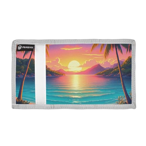 Coconut Sea Sunset Orange Kids Wallet for Boys Girls Trifold Sport Outdoor Wallets for Youth Teen Child Wallet with Zippered Coin Pockets Card Holders Novelty Wallets with Magic Sticker