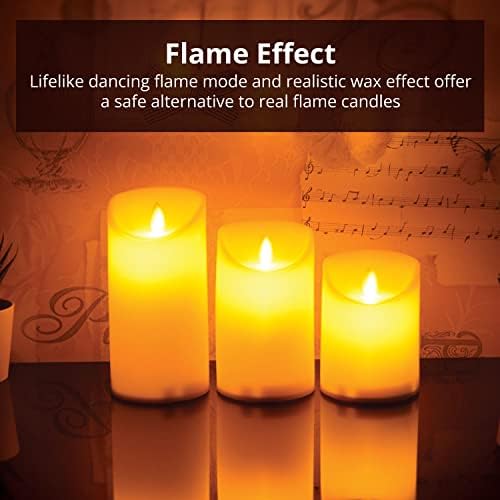 Ex-Pro Set of 3 Flickering Flameless LED Candles, Wax Effect, Dancing Flame Battery Powered Mood Lights with Remote Control