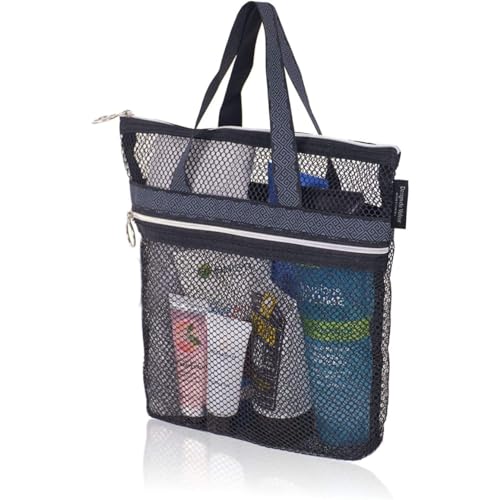 , 26x25x8cm Quick Dry Tote Bag with Zipper & 2 Pockets, Portable Lightweight Hanging Organizer or College Dorm, Gym, Beach, Travel(Black),college dorm room essentials for guys