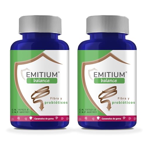 [Pack de 2] 120 gominolas | Fibra para el Estreñimiento | Suplemento para regular la digestión | FOS, Probióticos y Prebióticos | Sin Azúcar | Sabor Fresa | EMITIUM Balance