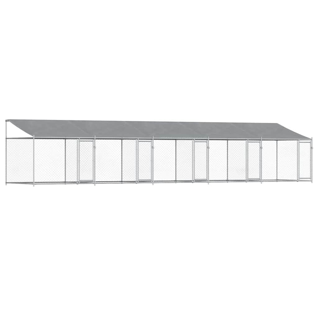 vidaXL Gabbia Cani con Tetto e Porte Grigia 10x2x2 m Acciaio Zincato, Gabbia per Cani con Tetto, Cuccia per Cani, Box per Cani