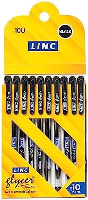 Linc 0.6 mm Glycer Smooth Ball Pen | Black Ink | Set of 10