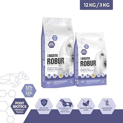Bozita ROBUR Adult Sensitive Single Protein Lamm 3kg Hundefutter Trockenfutter mit hoher Akzeptanz, Postbiotika und nur Lamm als tierische Proteinquelle