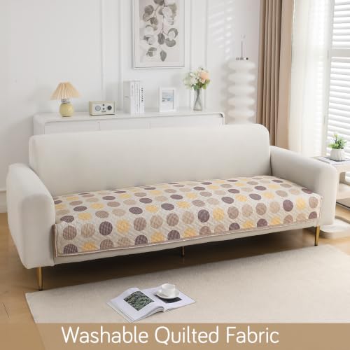 Image of HOKIPO 'HomeHues Series' Printed Quilted Sofa Cover Mat for 3 Seater Sofa, Brown Polka Dot (IN-809-D4*1)