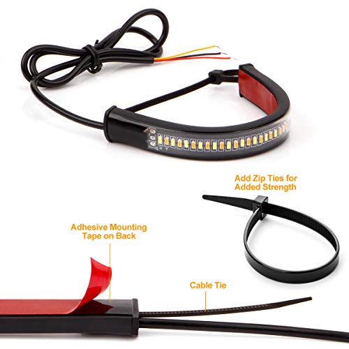 1 Pair Universal Motorcycle LED Fork Tail Brake Stop Turn Signal Daytime Running Light Flexible Switchback Dual-Color White & Amber 36LED Stip Lights kit Waterproof for Motorbike (2PCS, White & Amber) - Thumbnail 3