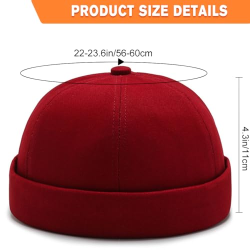 Image of 2 Pcs Mens Brimless Docker Cap Set - Retro Worker Sailor Skull Cap Beanie with Rolled Cuff