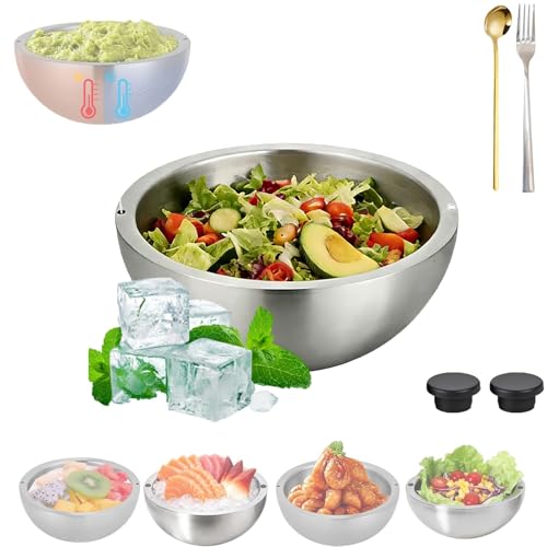 Genérico Ensaladera y Recipiente para Salsas de Acero Inoxidable 304 con Aislamiento de Doble Pared, para Servir Alimentos Calientes Y FríOs con Dos Orificios de Agua Para Salsas FríAs(S)