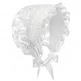 renvena Baby Girls Lacy Bonnet Lace Satin Christening Bonnet Cap Toddler Beanie Sun Protection Hat W
