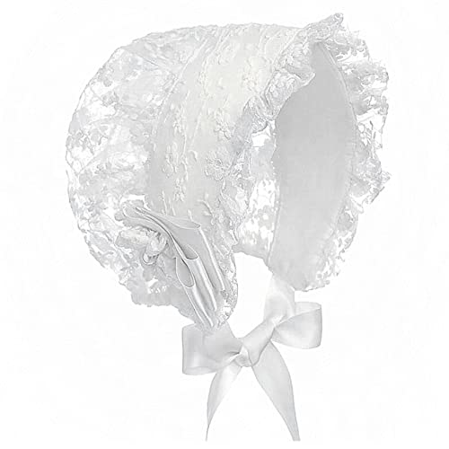 Renvena Baby Girls Lacy Bonnet Lace Satin Christening Bonnet Cap Toddler Beanie Sun Protection Hat White One Size #TOP25