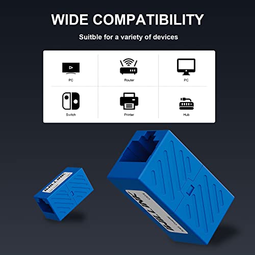 Image of iwillink RJ45 Coupler Ethernet Connector, Female to Female RJ45 Connector for Cat7 Cat6 Cat5e Cat5 Ethernet Cable, Extender Adapter, 20 Pack, Blue
