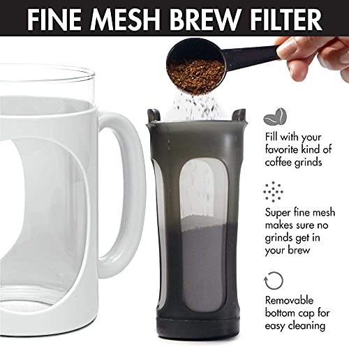 Primula Burke Deluxe Cold Brew Iced Coffee Maker, Comfort Grip Handle, Durable Glass Carafe, Removable Mesh Filter, Perfect 6 Cup Size, Dishwasher Safe, 1.6 qt, White by Primula - Image 5