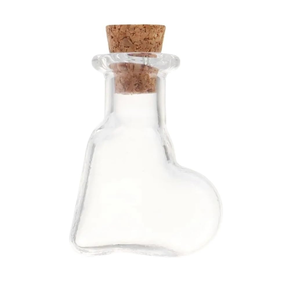GOCENJIU Small Storage Vial 10pcs Obliquely Heart Mini Glass Bottles for DIY Pendants, Empty Sample Jars with Cork Stopper Storage Vials