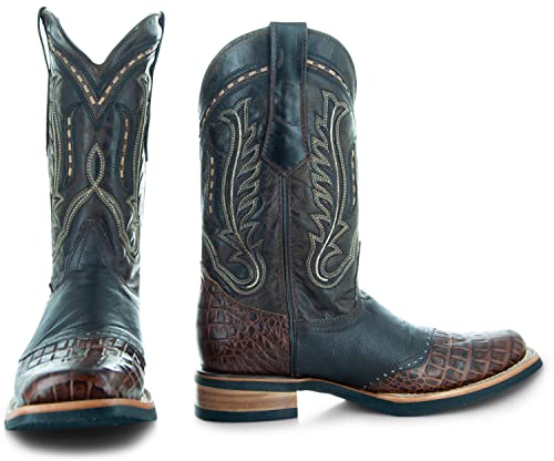 Soto Boots Men's Saddle Vamp Gator Belly Print Cowboy Boots H50039