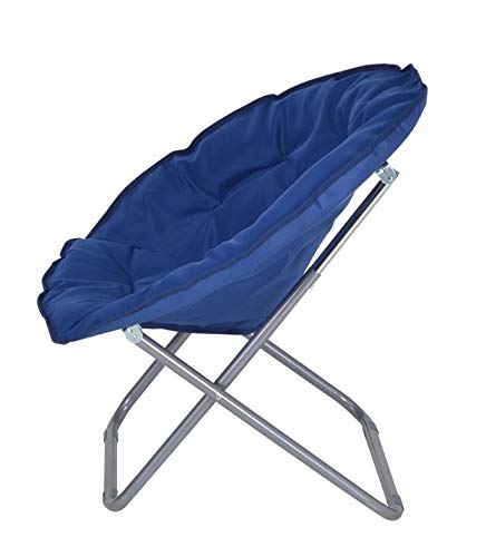 Enrico Coveri Contemporary Poltrona Moderna Moon Pieghevole in Acciaio E Tessuto Imbottito, Sedia Ideale per Giardino, Salone e Camera da Letto (Blu)