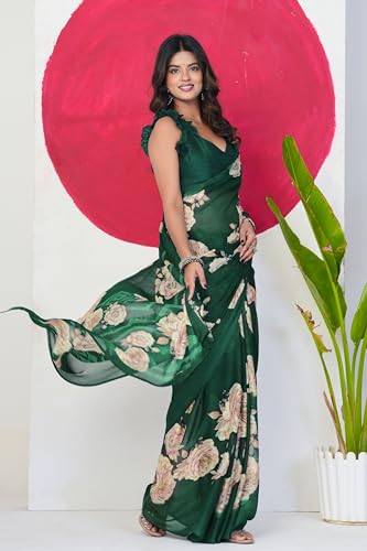 Image of MIRCHI FASHION Women Saree Floral Printed Chiffon | Breathable Lightweight Summer Sari for Office and Daily Use with Unstitched Blouse (Available in 20 Styles)