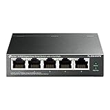 TP-Link TL-SG105PE 5-Port Gigabit Managed LAN PoE Switch mit 4 PoE+ Ports (65 Watt, IEEE-802.3af/at, einfache Konfiguration, IGMP, QoS, VLAN, lüfterlos, Robustes Metallgehäuse) Schwarz