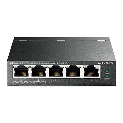 TP-Link TL-SG105PE Switch PoE Gestito Gigabit Ethernet, 5 Porte Con 4 Porte PoE Fino A 65 W, 5 Porte Gigabit, PoE+, 802.3af/at, QoS, VLAN, Ideale Per