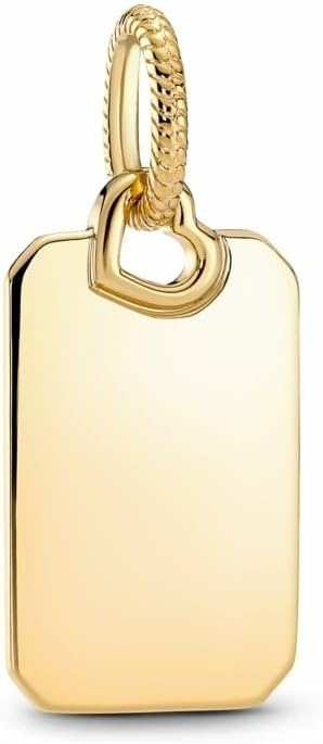 Colgante con etiqueta rectangular grabable - Colgante grabable chapado en oro de 14 quilates para mujer - Joyería PANDORA Moments - Regalos para mujer - Incluye caja de regalo