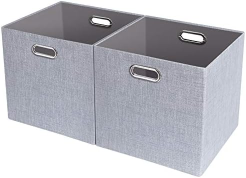 Thicker Fabric Storage Cubes 13 inch Collapsible Storage Bins for Organization, Cubby Storage Boxes for Organizing Shelf Cabinet Bookcase, 2pcs, Sliver Grey