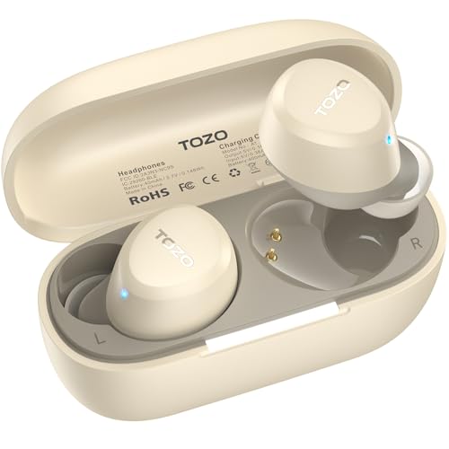 TOZO A1 Wireless Earbuds Bluetooth 5.3 Light Weight in Ear IPX5 Waterproof Headphones 2 Mic for AI Calls, Immersive Premium Sound Bass Headset with Charging Case, 32 Presets EQ Customization via App