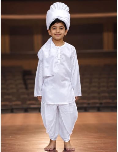 Image of BookMyCostume Haryanvi Boy Indian State Traditional Fancy Dress Costume for Kids 5-6 years | White Color | Polyester | Ideal for Competitions & Cultural Events