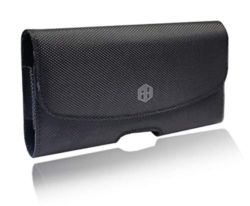 Military Grade iPhone Cell Phone Nylon Belt Pouch, Compatible w/ [iPhone 6 6S 7 8 X ] Strong Magnet iPhone 11 12 Pro Holster Leather Belt Case Fit with Defender Case & Thick Case (Canvas Medium)