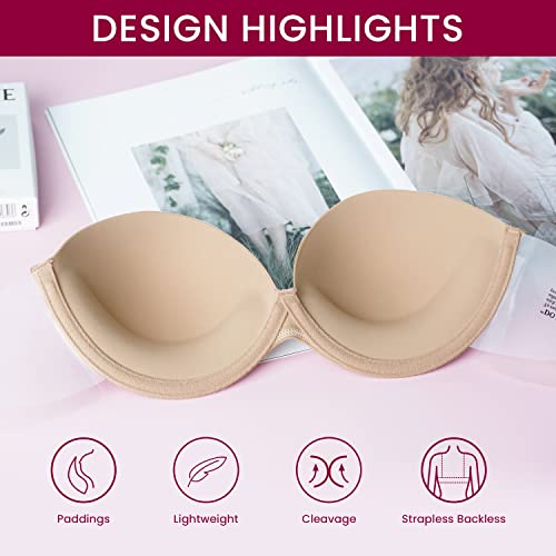 JOATEAY Strapless Backless Bra for Big Busted Women Sticky Invisible Underwire Bra Push Up Padded3