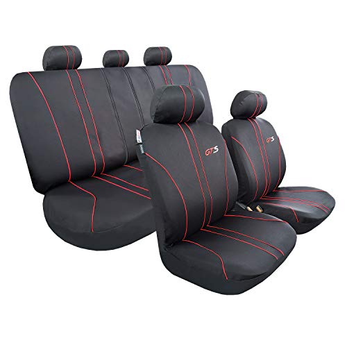 iSEATCOVER Black Poly Cotton Seat Covers Full Set for Cars Trucks SUVs, Airbag Compatible, Opening Holes for Headrests