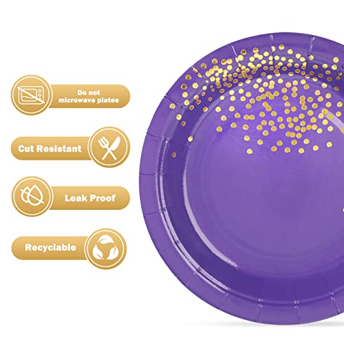 Simbago 50Pcs Round Purple Gold Disposable Plates, 7 Inch Dots Paper Party Plates For Most Celebration Parties. #TOP3