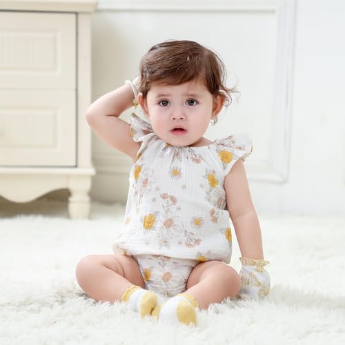 Baby Girl Clothes Cotton Short Sleeve Romper Outfit Infant Bodysuit with Headband Set4