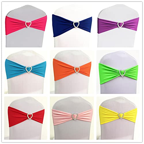 KALGHI 10 Stück 50 Stück elastische Spandex-Stuhl-Schärpe-Bögen SWedding-Stuhl-Band-Schärpe-Krawatten mit Herz-Schnalle Hotel-Party-Event-Dekoration-Dark Purple,50pcs