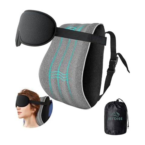 JefDiee Neck Pillows for Travel,Memory Foam Travel Neck Pillow with 3D Eye Mask,Travel Pillows for Sleeping Airplane-Prevents Head Forward,Airplane Pillow for Long Flight,Car,Train,Home,Office(Grey) Cover