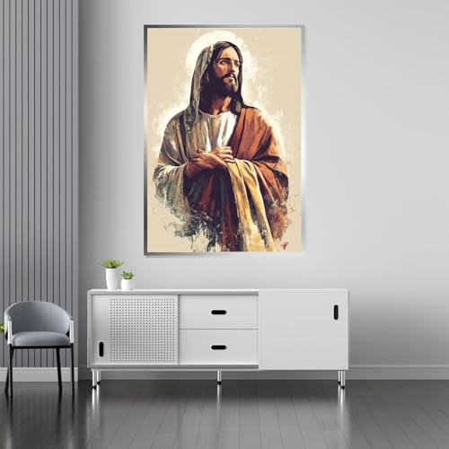 Décoration intérieure salon grand tableau Jésus avec cadre