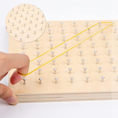 Auvewilo Wooden Geoboard with Rubber Bands, Montessori STEM Educational Toys for Kids, Geometry Learning and Spatial Reasoning 5 416P6L5jPYL. AC