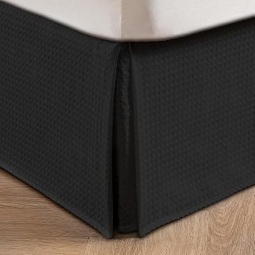 MIYE Pleated Waffle Weave Bed Skirt, Tailored Dust Ruffle 18 Inch Drop Easy Fit, Machine Washable...