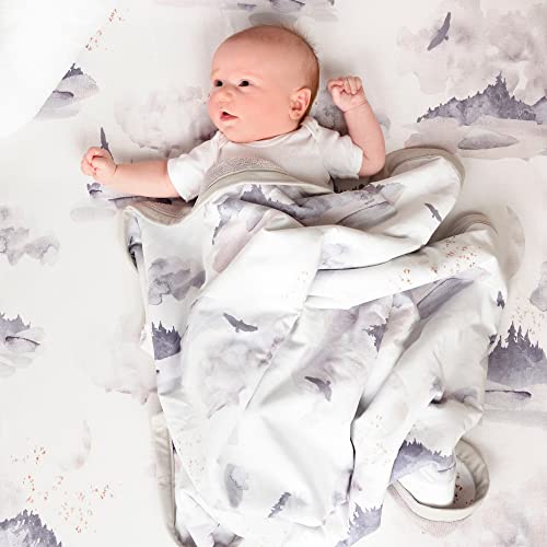 Image of Oilo Crib Sheet, Breathable 100% Turkish Cotton Fitted Jersey, 300 Thread Count, Machine Washable, Fits Standard Crib (28 inch x 52 inch x 6 inch), Toddler Bedding, Girl, Boy, & Neutral Nursery Design, Mountain