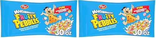 Image of Marshmallow Fruity PEBBLES Breakfast Cereal for Kids, Gluten Free, Made with Sweetened Puffed Rice, 30 oz Bag (Pack of 2)